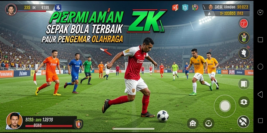 Screenshot 33ZK menampilkan aksi gameplay sepak bola yang seru.
