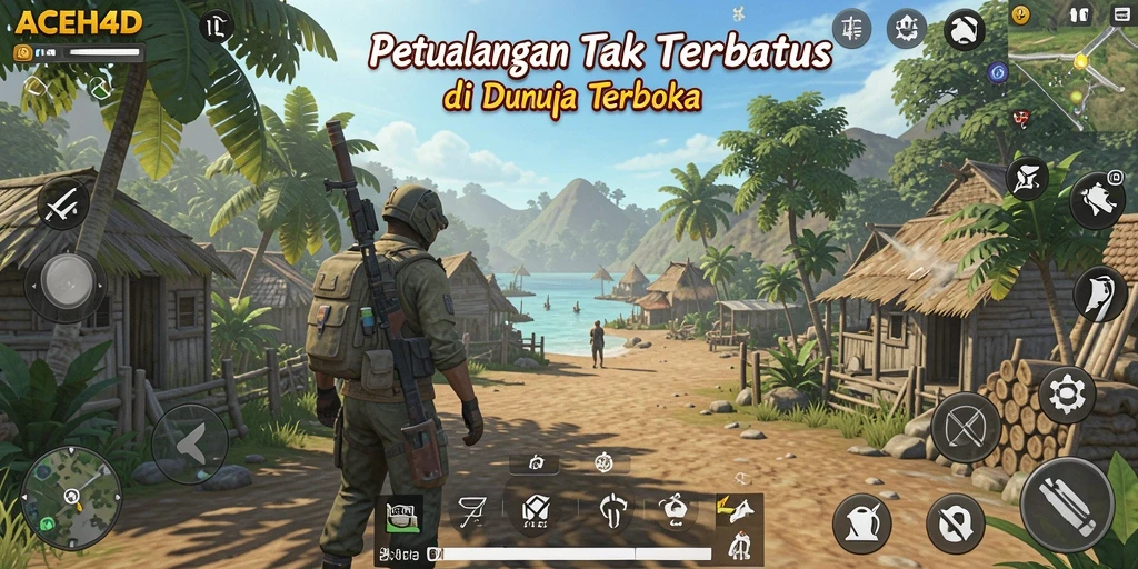 Screenshot menampilkan pemain menjelajahi hutan lebat di dunia Open World.