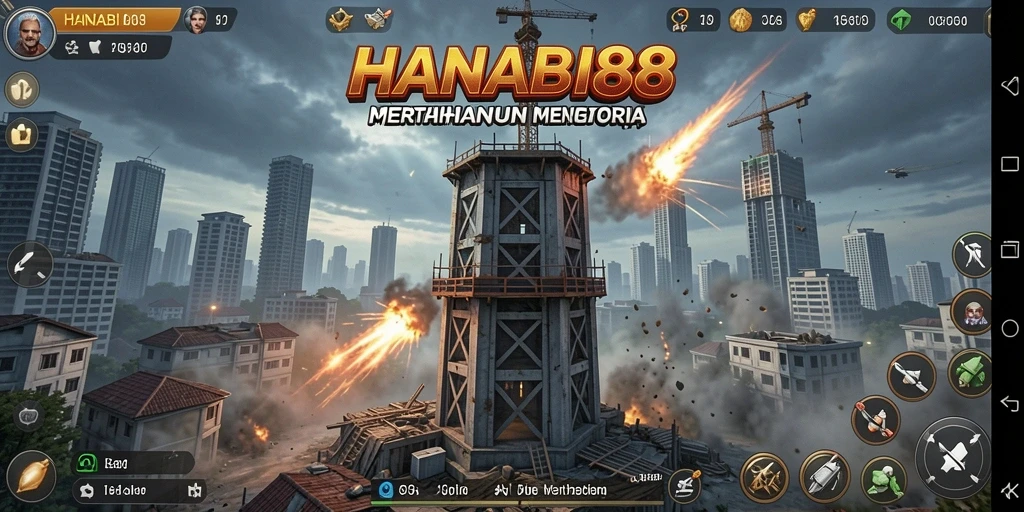 Tampilan gameplay seru dalam pertahanan menara HANABI88.