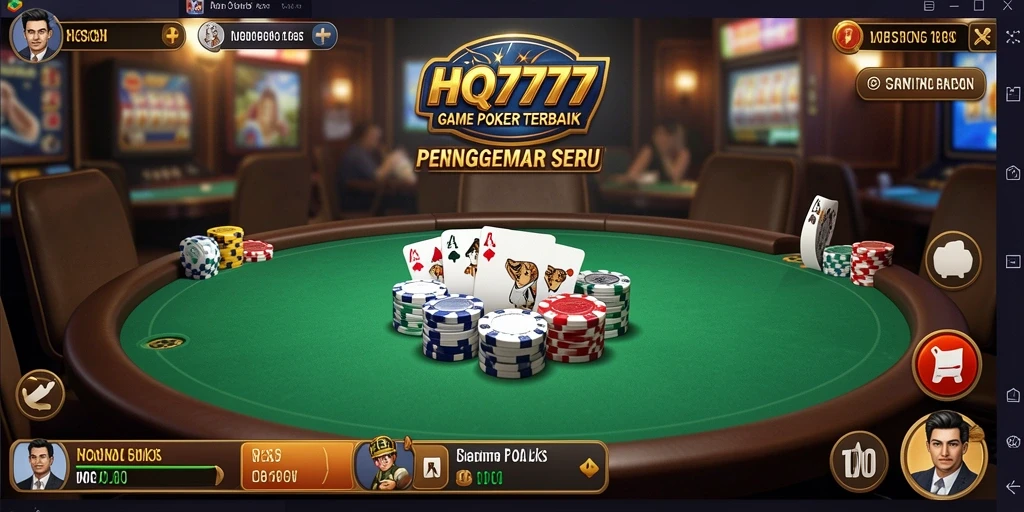 Screenshot utama HQ777 menampilkan gameplay Poker yang intens dan seru.