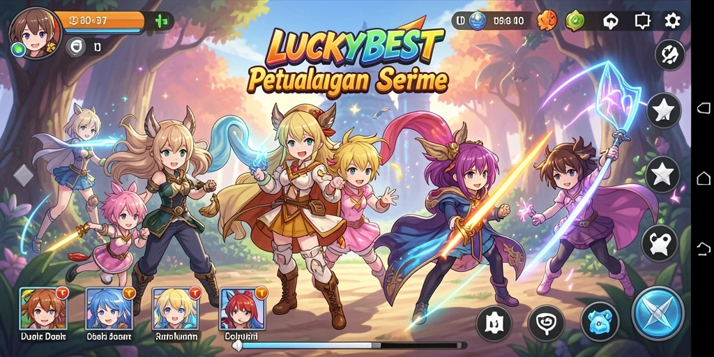 Tangkapan layar LUCKYBEST menampilkan aksi seru dan karakter penuh warna.