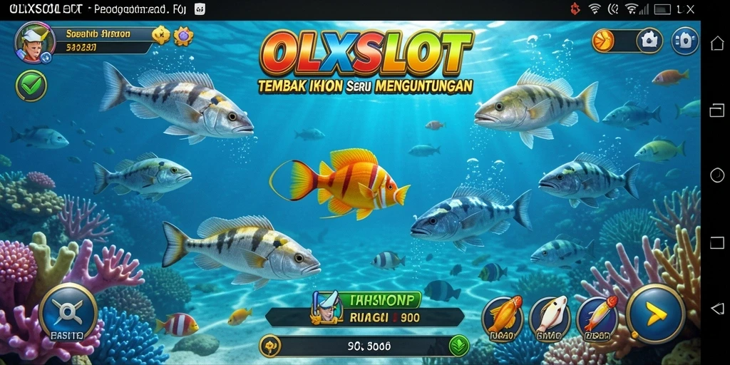 Tangkapan layar OLXSLOT menunjukkan player sedang menembak ikan dengan penuh konsentrasi.