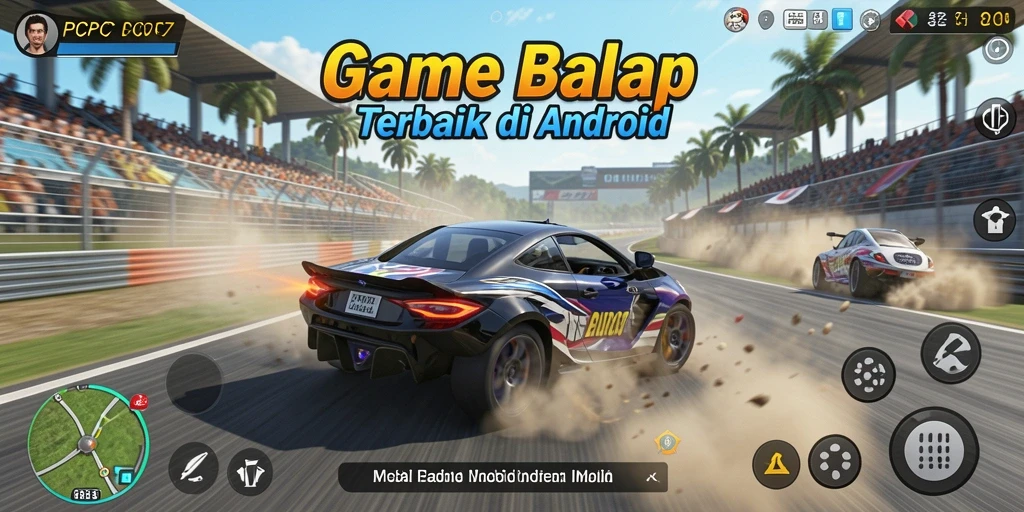 Screenshot gameplay PCPC7 dengan aksi balapan yang seru.