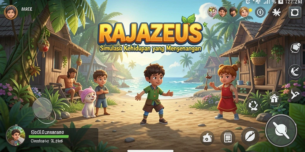 Screenshot gameplay RAJAZEUS menampilkan interaksi mendalam dalam simulasi kehidupan.