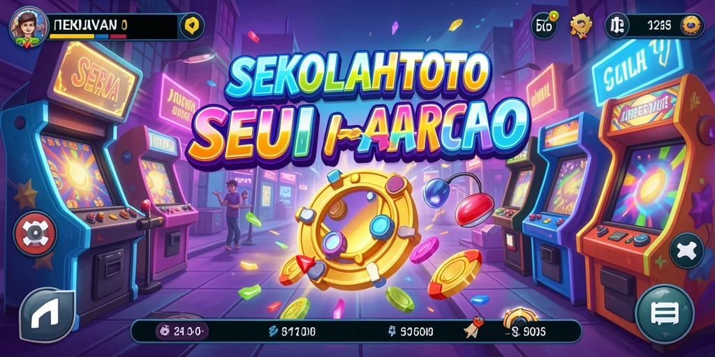 Tampilan dinamis gameplay SEKOLAHTOTO yang penuh warna.